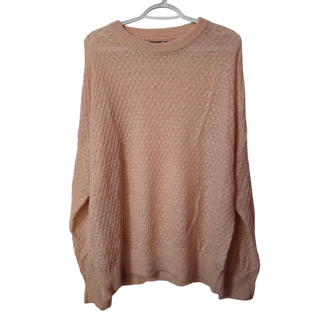 Standard Cloth Peach Pink Fuzzy‎ Knit Semi Sheer Sweater Mens Large OB1849365